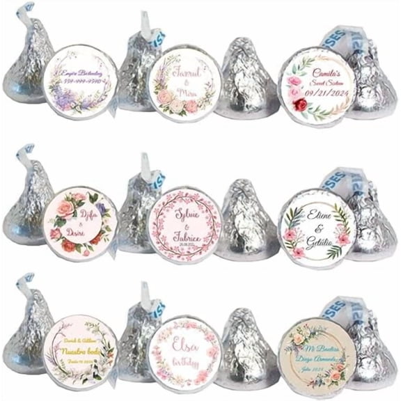 100 PCS Custom Mini Candy Stickers Wedding Favors 0.75 Inch Personalized Wedding Stickers for Kisses Candy Chocolate Drops Labels for Bridal Shower Engagement Party Decorations