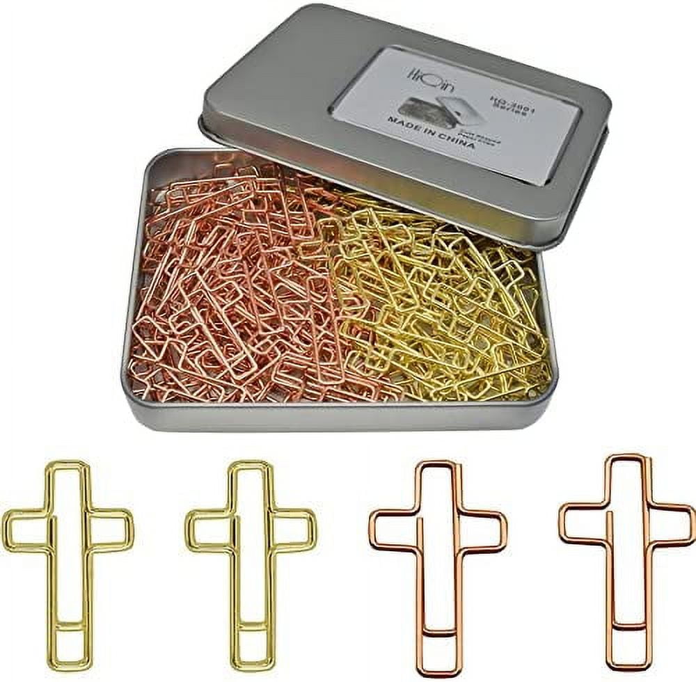 100 PCS Cute Small Paper Clips Gold and Rose Gold Colors, Cross