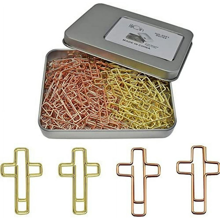 100 PCS Cute Small Paper Clips Gold and Rose Gold Colors, Cross