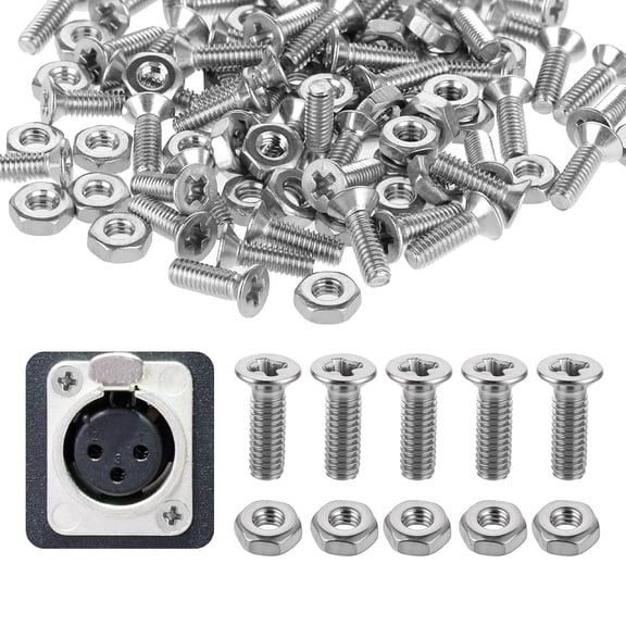 100 PCS D Series Electrical Panel Screws and Nut Kit, M5 X 8 mm Panel Mount Connector Stainless Steel Metal Screw Audio Server Rack Mounts Screws and Nuts for Attaching D-Series Panels Connectors