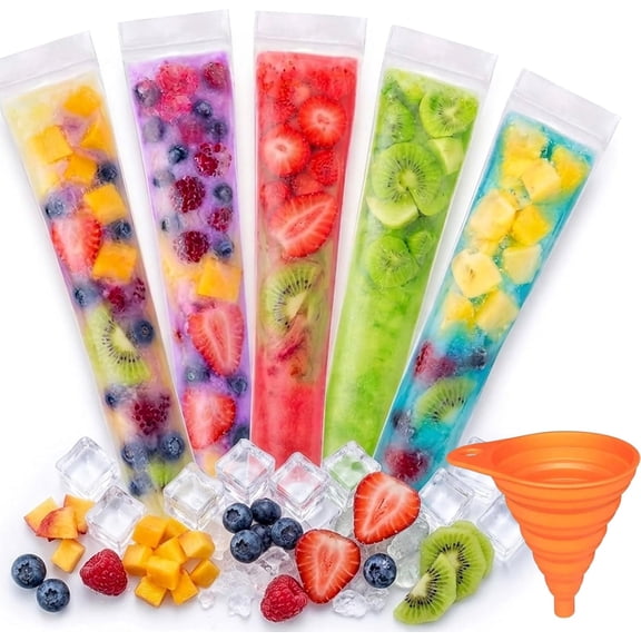 100 PCS DIY Popsicle Bags, Disposable Popsicle Bags with Zip Seals and Funnel, Ice Pop Bags for DIY Yogurt Tubes, Fruit Smoothies, And Freezer Pops - Leak-Proof Popsicles Molds (300Pcs)