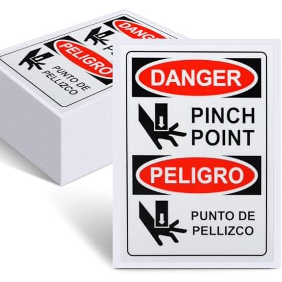 100 PCS Danger Pinch Point English + Spanish OSHA Label Decal - 5 x 3.5 Inch Bilingual Safety Warning Label Decal Vinyl for Machinery Equipment Industrial Warehouse$$Safety & Emergency