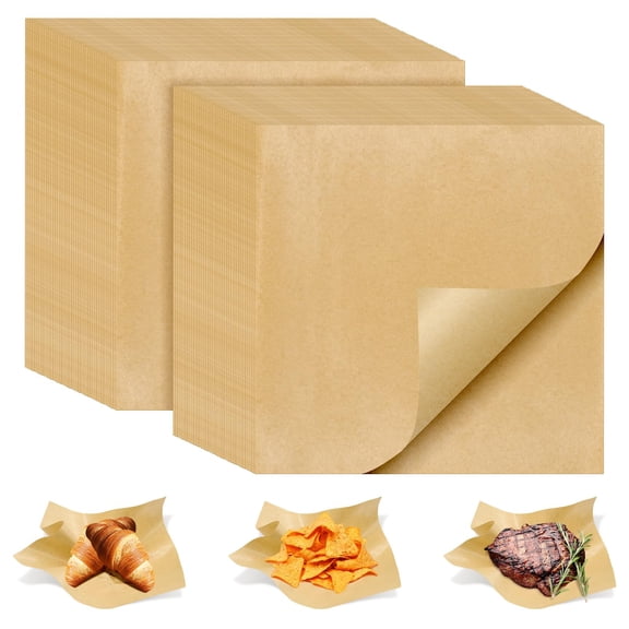 100 PCS Deli Paper Sheets 12x12 Inch, Unbleached Wax Paper Sheets for Food, Grease Resistant Sandwich Wrapping Paper for Cookies, Burger, Kitchen Cooking and BBQ (Brown)