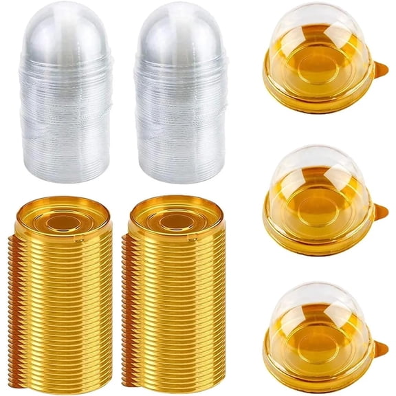 100 PCS Dessert Dome With Lid Clear Plastic Mini Cupcake Box Round Cupcake Mooncake Dessert Container Box Cookies Muffins Dome Box
