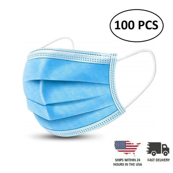 100 PCS Disposable 3 Ply Ear Loop Breathable Face Guard Masks - Pack of 100