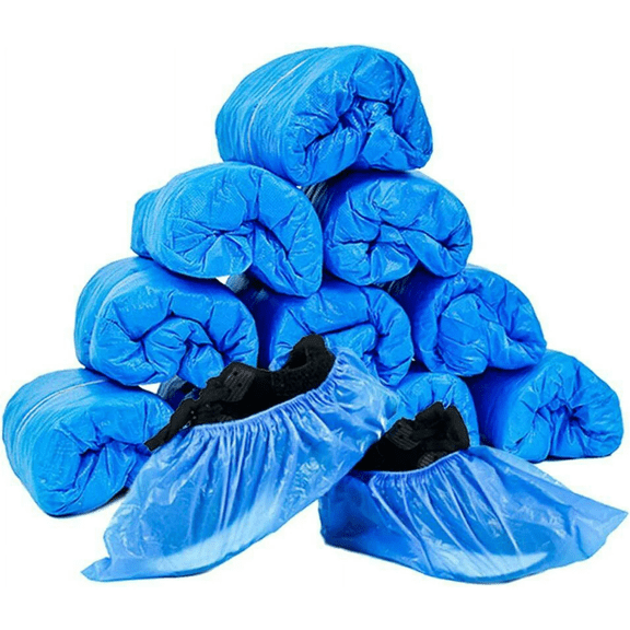 100 PCS Disposable Boot & Shoe Covers Booties,Non Slip Disposable Shoe Covers,Waterproof and Recyclable Shoe Booties Covers,Heavy-Duty,Non-Toxic,Protectors,Fits Most Shoes (Blue)
