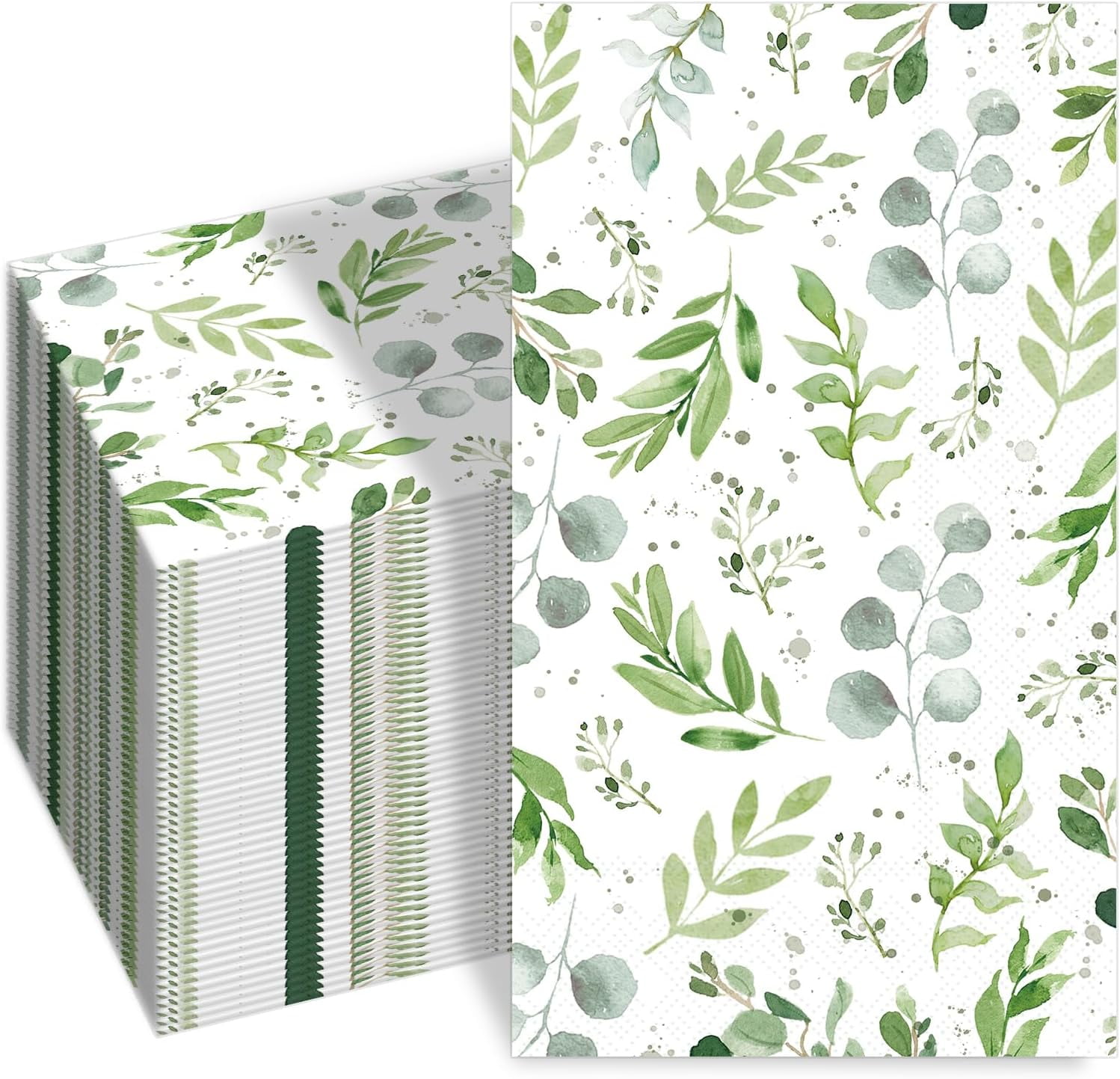 100 PCS Disposable Greenery Guest Napkins, Green Napkins Disposable, 3 Ply Eucalyptus Paper Napkins for Family Party, Wedding, Birthday, Bridal Shower, Dinners or Events, 7.9 x 4.3 In