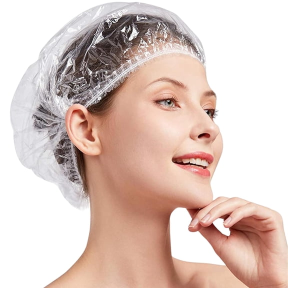 100 PCS Disposable Large Clear Waterproof Processing Conditioning Plastics Elastic Shower Cap For Kids, Girls, Travel, Spa, Hotel, and Home Use (100 PCS)