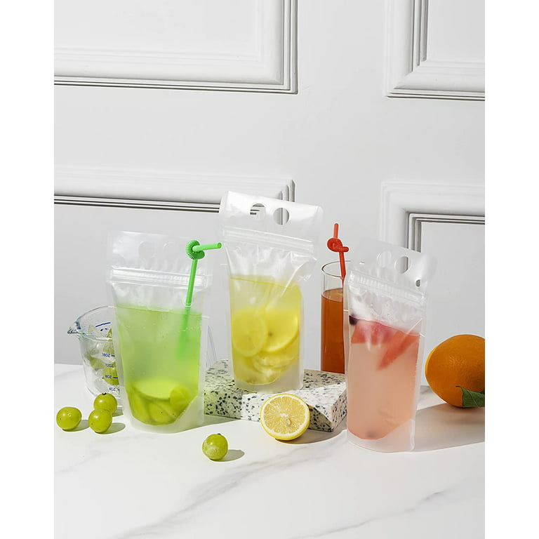 100 PCS- Disposable Pouches With Straw Hole, BPA-Free, Stand Up, Straws  Included, Leak Proof 