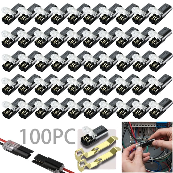 100 PCS Double-Wire Push-In Connector,Double Wire Plug in Connector with Locking Buckle,2-Pin Quick Connect LED Light Strip Automotive No Wire Stripping