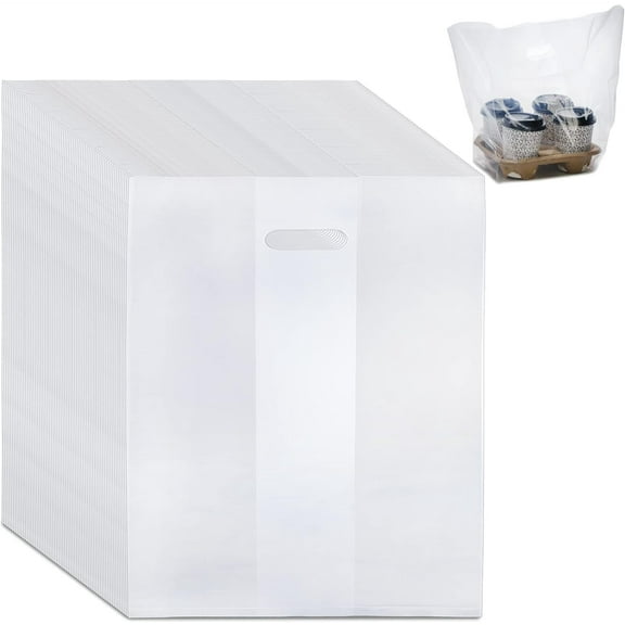100 PCS Drinking Bag for 4-Cup, 9"L x 17"H Plastic Bag for Drink Holder, Delivery, Food Storage Bag for Beverage Transparent