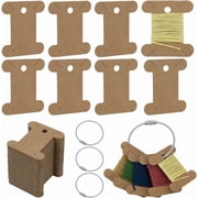100 PCS Embroidery Floss Bobbins Thread Winders with 4 PCS Floss Bobbin Hinged Ring 1.77x1.57inch Tan Color Paper Thread Winding Board Floss Bobbin Thread Card for Sewing Thread Storage