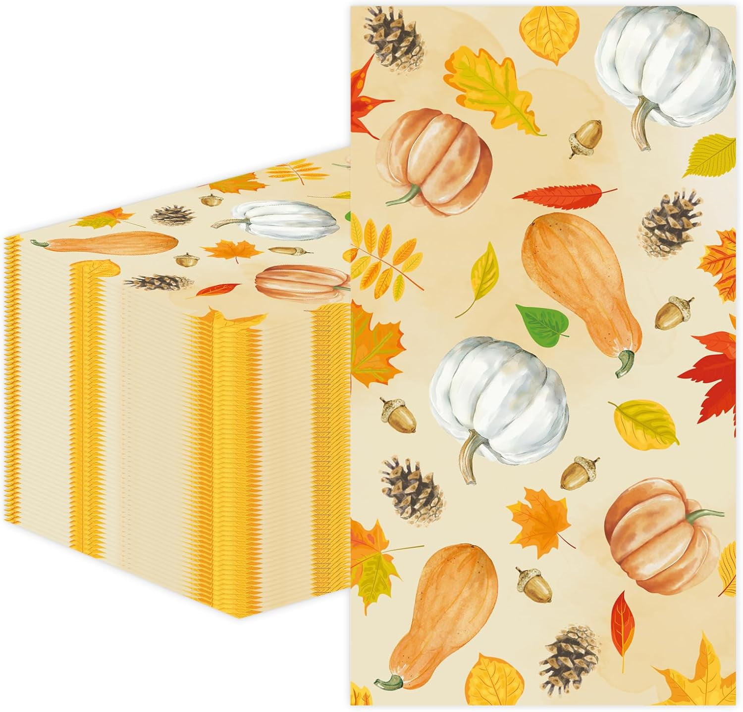 100 PCS Fall Paper Napkins 3-Ply, Disposable Pumpkin Maple Leaves Bathroom Guest Hand Towels Thanksgiving Dinner Napkins decorative for Autumn Kitchen Home Party Decoration (Fall)