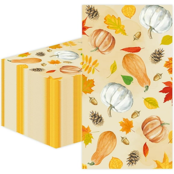 100 PCS Fall Paper Napkins 3-Ply, Disposable Pumpkin Maple Leaves Bathroom Guest Hand Towels Thanksgiving Dinner Napkins decorative for Autumn Kitchen Home Party Decoration (Fall)