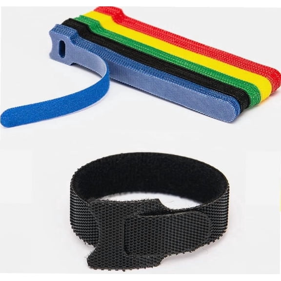 100 PCS Fastening Cable Ties Reusable, Premium 8-Inch Adjustable Cord Ties, Microfiber Cloth Cable Management Straps Hook Loop Cord Organizer Wire Ties Reusable (Assorted Colors)