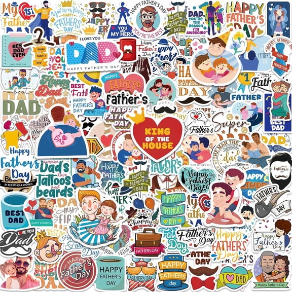 100 PCS Fathers Day Stickers, I Love You Dad Sticker, Happy Fathers Day Stickers, Vinyl Decals for Gift Cards, Water Bottles, Laptop, Cup, Computer, Party Favors
