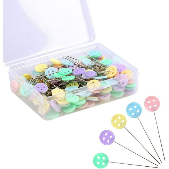 100 PCS Flat Head Pins by Ustris, Straight Pins, Sewing Pins for Fabric, Button Colored Heads Quilting Pins, Boxed for Sewing DIY (Assorted Colors), Mixed