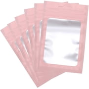 100 PCS Foil Pouch Bag, Pink Resealable Mylar Ziplock Foil Bag with Clear Window for Food Self Sealing Storage Supplies (3.1 x 5.1 Inch,8 x 13 CM)