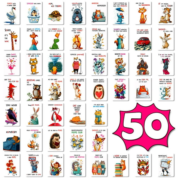 100 PCS Funny Animal Message Cards – English Interaction Quote Cards with Cute Animal Illustrations for Gifts, Notes & DIY Crafts