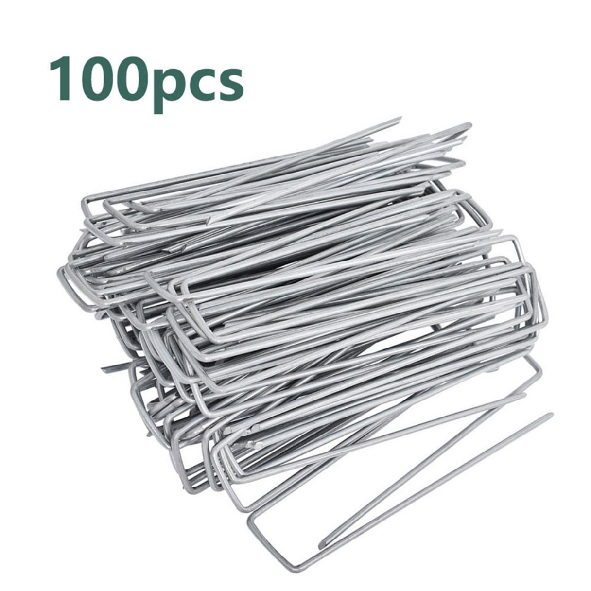 100 PCS Galvanized Landscape Staple Metal Anti-Rust Fence Stakes U-Shaped Pins and Landscaping Staples for Sod Anchoring Landscape Fabric Irrigation Tubing(6" 11 Gauge )