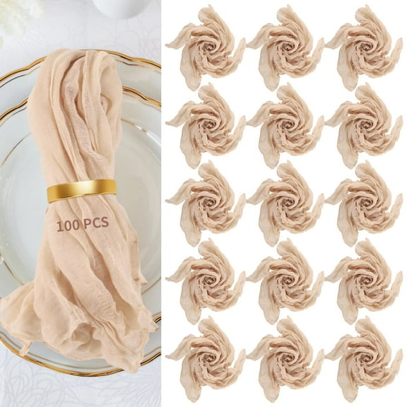 100 Pcs Khaki Wrinkled Polyester Napkins - 20x18" Gauze Cheesecloth Napkins | Semi-Transparent Dinner Cloths, Soft Rustic Boho Table Napkins for Wedding, Party & Events Decor