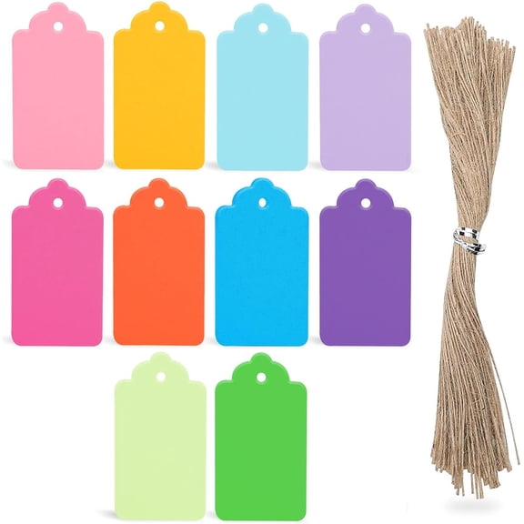 100 PCS Gift Tags with String Attached, 1.6x2.8 inch Colored Gift Tags for Presents DIY Crafts Clothes Holiday Wedding Party Favors