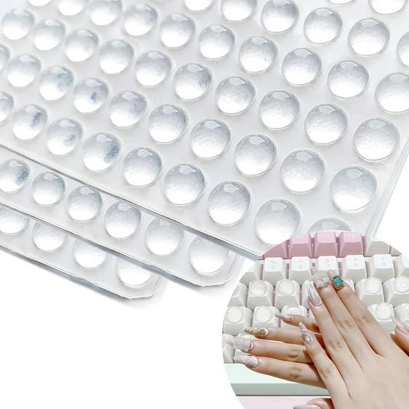 100 PCS Glass Nail Art Typing Stickers,Keyboard Bubbles for Long Nails,Clear Glass Long Nail Keyboard Cover,Reusable Adhesive Protective Nail Stickers