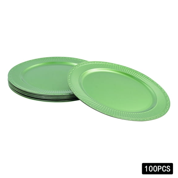 100 PCS Gold Charger Plates 13 Inch Plastic Dinner Plates for Wedding Party Decorations Vintage Decorative Plates for Table Setting Banquet Green