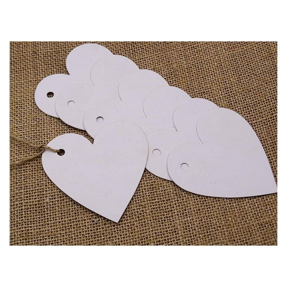 100 PCS Heart Shape Blank White Kradt Paper Gifts Tags Bonbonniere Wedding Favor Tags with Free Natural Jute Twine