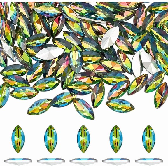 100 PCS Horse Eye Shaped Rhinestones 15x7mm Colorful Pointback Glass Rhinestones Horse Eye Shape Gem Stones Rhinestone for DIY Crafts Glass Gems