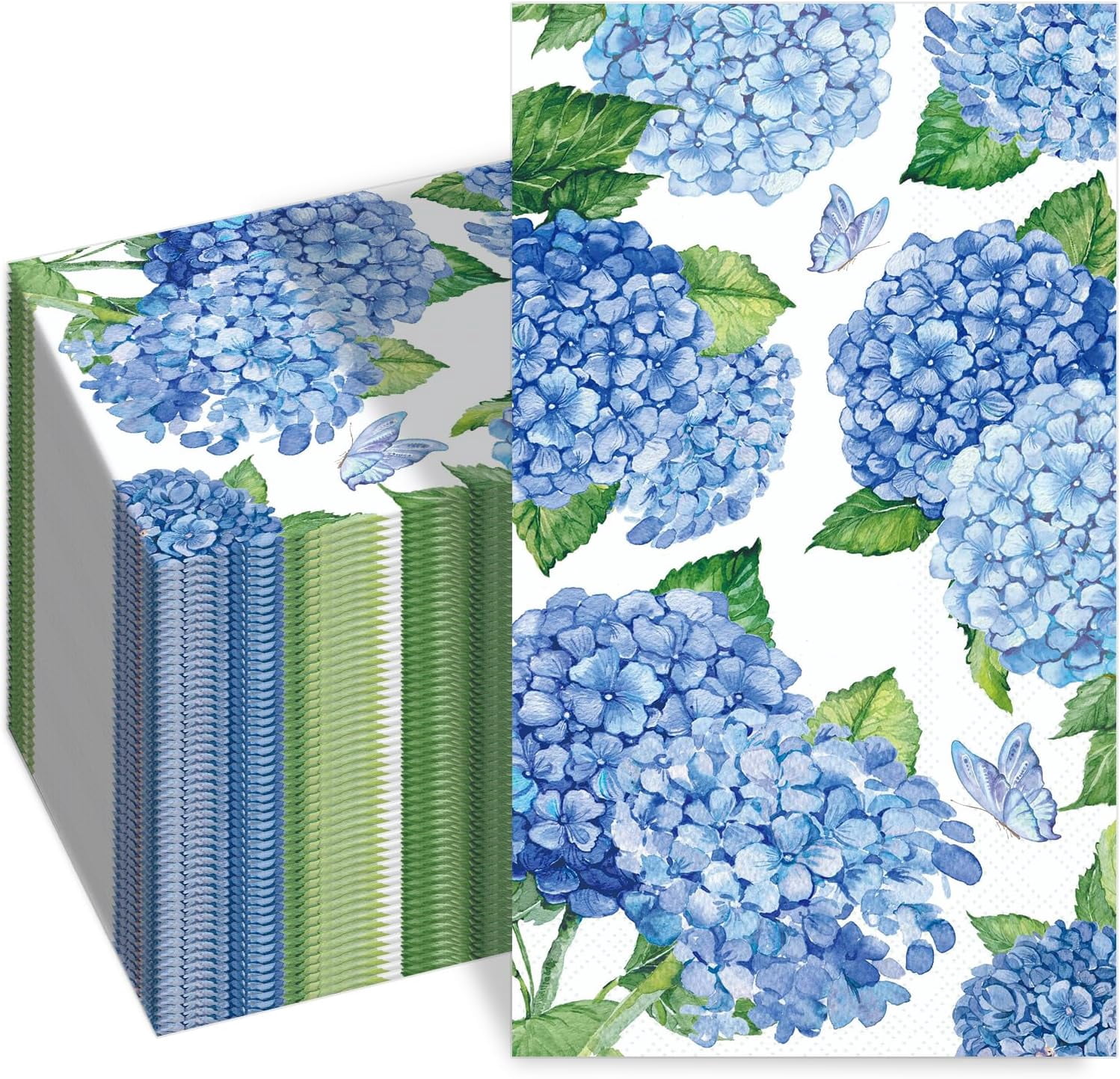 100 PCS Hydrangea Paper Napkins, Blue Hydrangea Floral Paper Napkins 3-Ply Disposable Hand Towels for Home Dinner Party Guest Napkin Wedding Spring Summer Fall Flowers Party Decorations