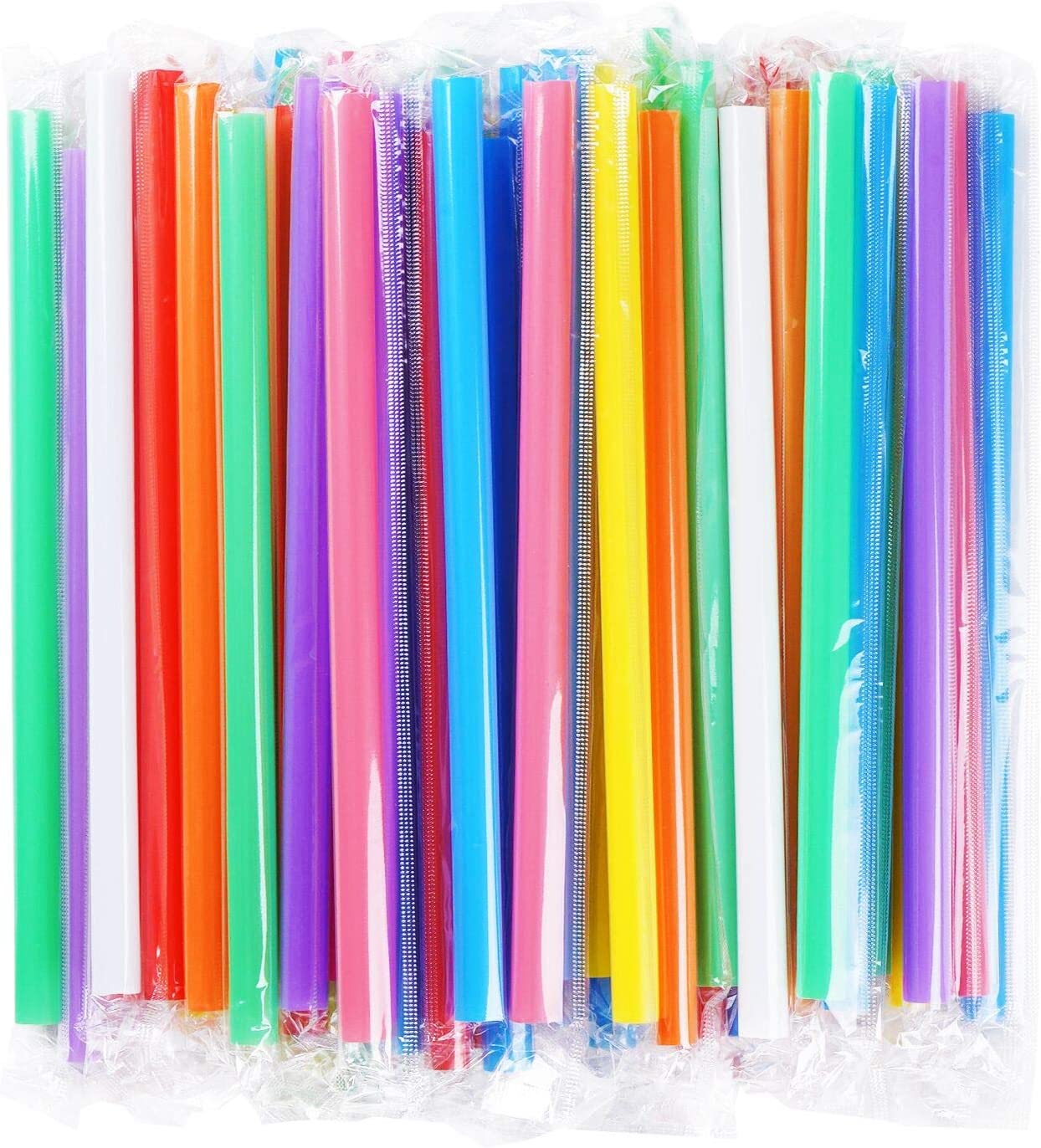 100 PCS Individually Packaged Colorful Jumbo Smoothie Straws, Large