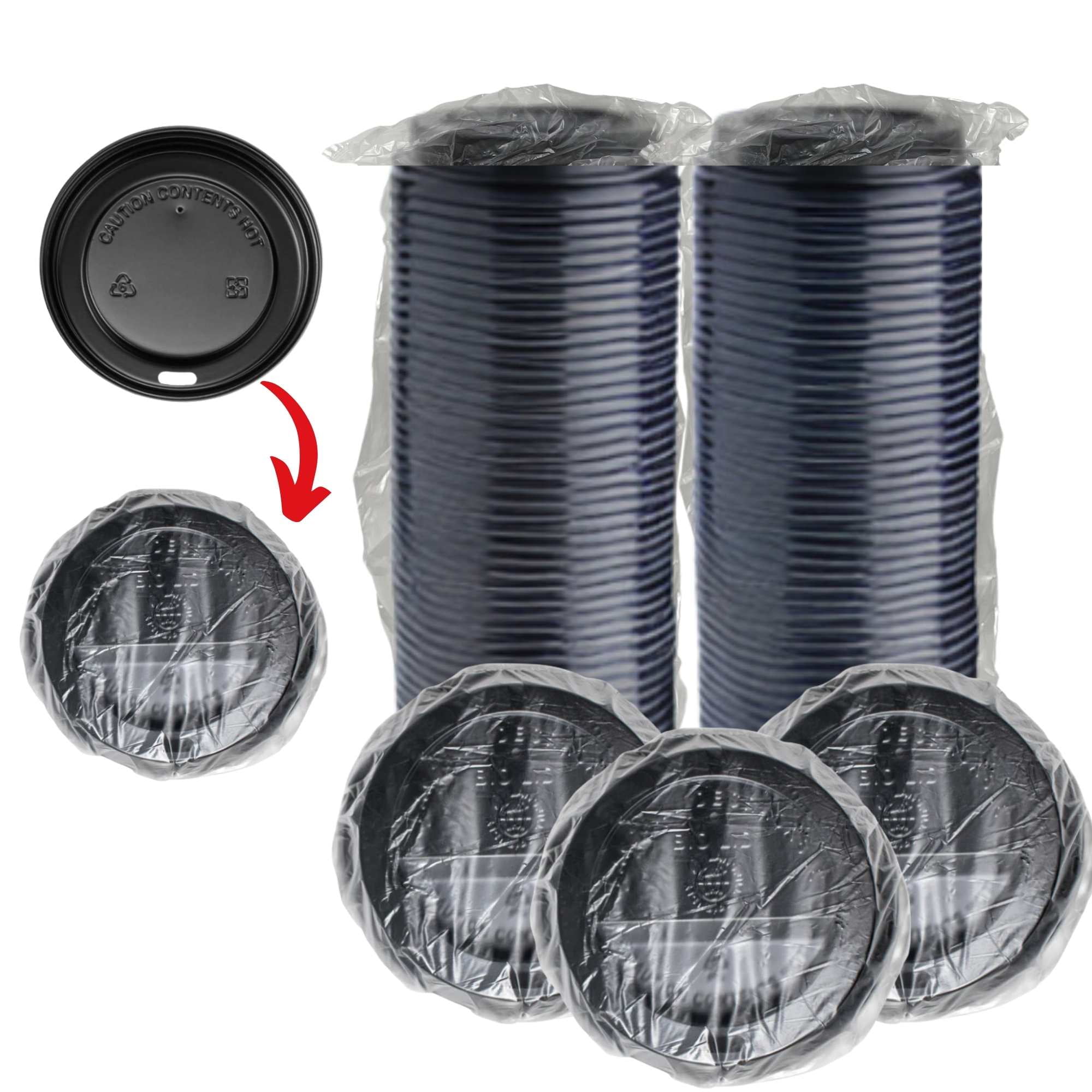 100 PCS Individually Wrapped Black Dome Lids for 10 oz, 12 oz, 16 oz ...