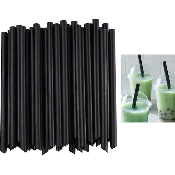 100 PCS Individually Wrapped Straws,Black Disposable Straws,Boba Straws,Plastic Straws,Extra Wide Smoothie Straws for Hot Chocolate,Fruit,Juice,Milk,Coffee