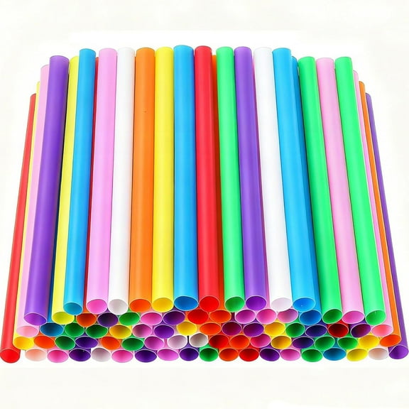 100 PCS Jumbo Plastic Smoothie Straws, Colorful Disposable Large Wide Milkshake Straws, 10.3" Long and 0.4" Wide, 8 Assorted Bright Colors