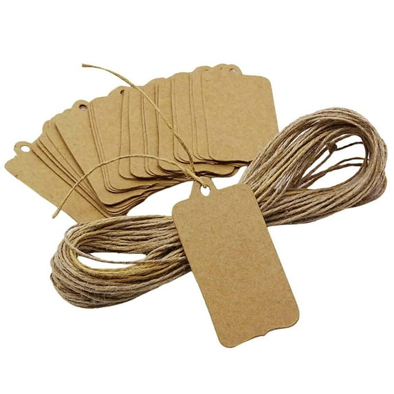 100 PCS Kraft Paper Rectangular Shape Tags Bonbonniere Wedding Favor Brown Hang Tag with Free Natural Jute Twine