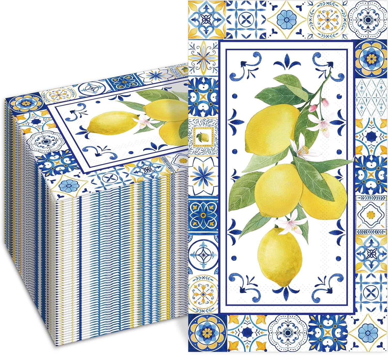 100 PCS Lemons Paper Napkins,Chinoiserie Lemon 3-Ply Decorative Paper Hand Towels Summer Yellow Lemon Napkins Home Party Guest Napkin Wedding Shower Party Decor Napkins