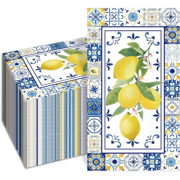 100 PCS Lemons Paper Napkins,Chinoiserie Lemon 3-Ply Decorative Paper Hand Towels Summer Yellow Lemon Napkins Home Party Guest Napkin Wedding Shower Party Decor Napkins