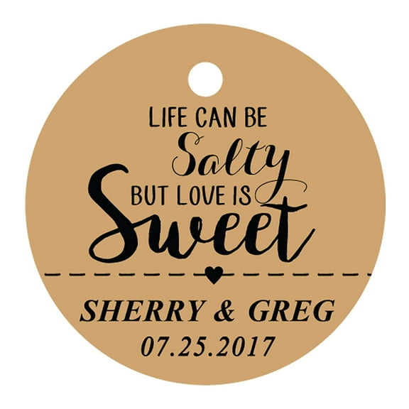 100 PCS Life Can Be Salty But Love is Sweet Customized Hang Tags Personalized Wedding Favor Gift Tags