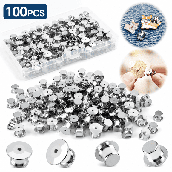 100 PCS Locking Pin Backs, Metal Pin Locks Locking Pin Keeper Clasp for Enamel Pins, Secure Pin Backings for Badge
