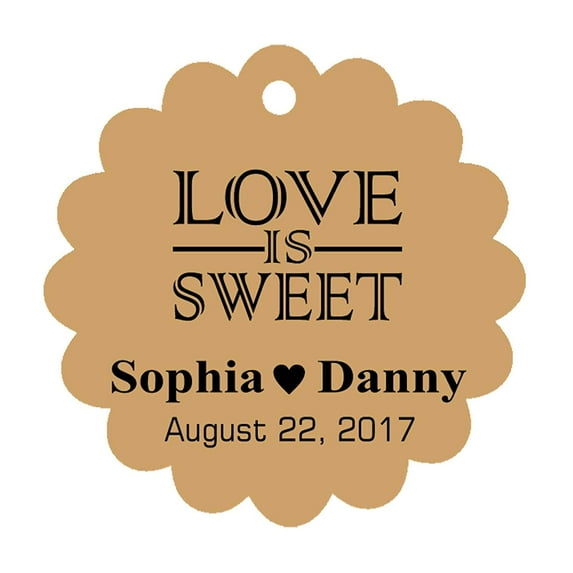 100 PCS Love is Sweet Custom Made Scallop Edge Rong Hang Tags Personalized Wedding Party Favor Gift Tags