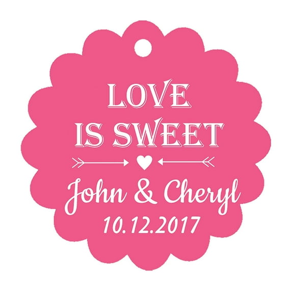 100 PCS Love is Sweet Personalized Scallop Edge Wedding Favor Gift Paper Tags Custom Made Hang Tags