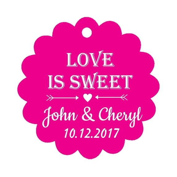 100 PCS Love is Sweet Personalized Scallop Edge Wedding Favor Gift Paper Tags Custom Made Hang Tags