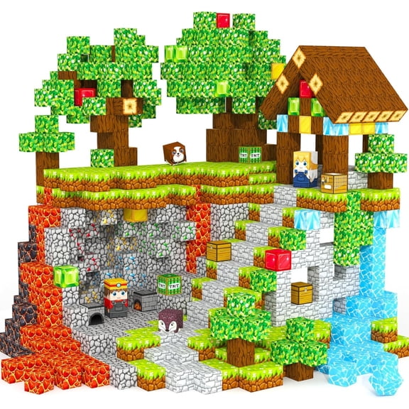 100 PCS Magnetic Building Blocks Forest Mine STEM Sensory Cube Toys for Kids Ages 3 and Up