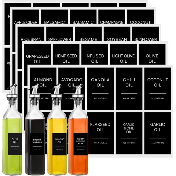 100 PCS Matte Black Oil and Vinegar Labels for Bottles,Olive Oil Cooking Oil Dispenser Labels Stickers,Oil Bottle Labels for Kitchen Organization