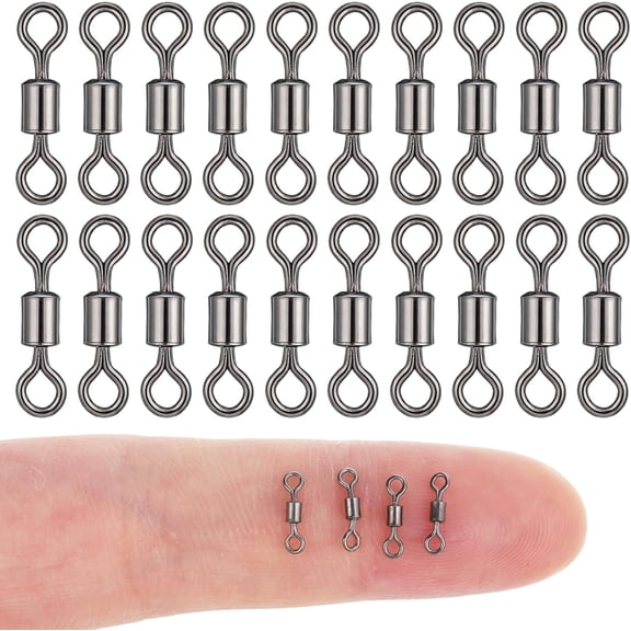100 PCS Micro Swivels for Fly Fishing, Fishing Swivels #14 Copper Small Rolling Barrel Swivel High Strength Barrel Swivel Hook Line Connector Fly Fish Tackle Swivelwith Black Coating