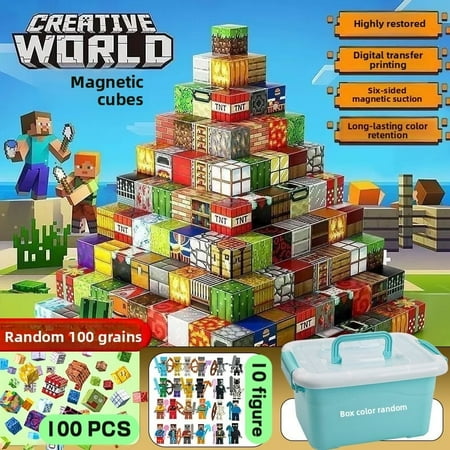 100 PCS Minecraft Magnetic Building Blocks Educational STEM Toys For Kids