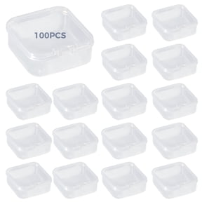 100 Pcs Mini Clear Plastic Container, 2.2 x 2.2 x 0.8 in Square Organizer with Lid, Stackable Small Parts Container for Beads Jewelry Art Crafts