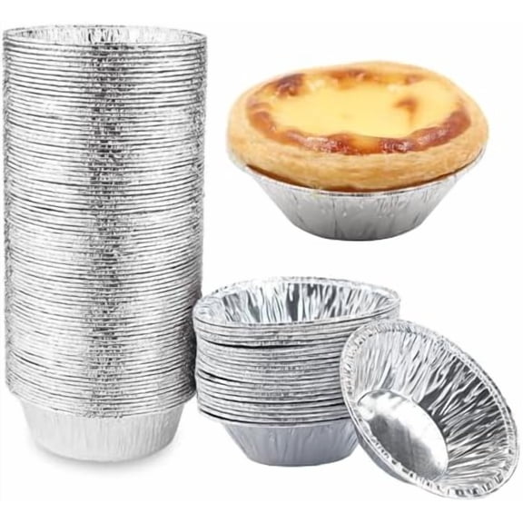 100 PCS Mini Pie Pans, Aluminum Foil Disposable Egg Tart Molds, Mini Tart Pans for Baking, Mini Tart Shells for Making Cupcake, Quiche Pie, Caramel Pudding