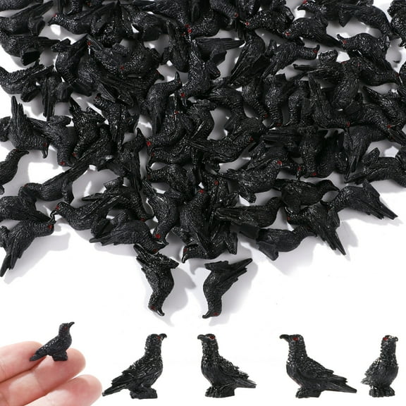 100 PCS Mini Resin Crows, Small Black Raven Figurines, Halloween Scene Decorations, Tiny Crow Figures for Cupcake Toppers, Terrarium Decor, DIY Crafts, Home Display